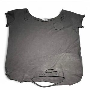 Black Women’s Short Sleeve Tee with Distressed Detail